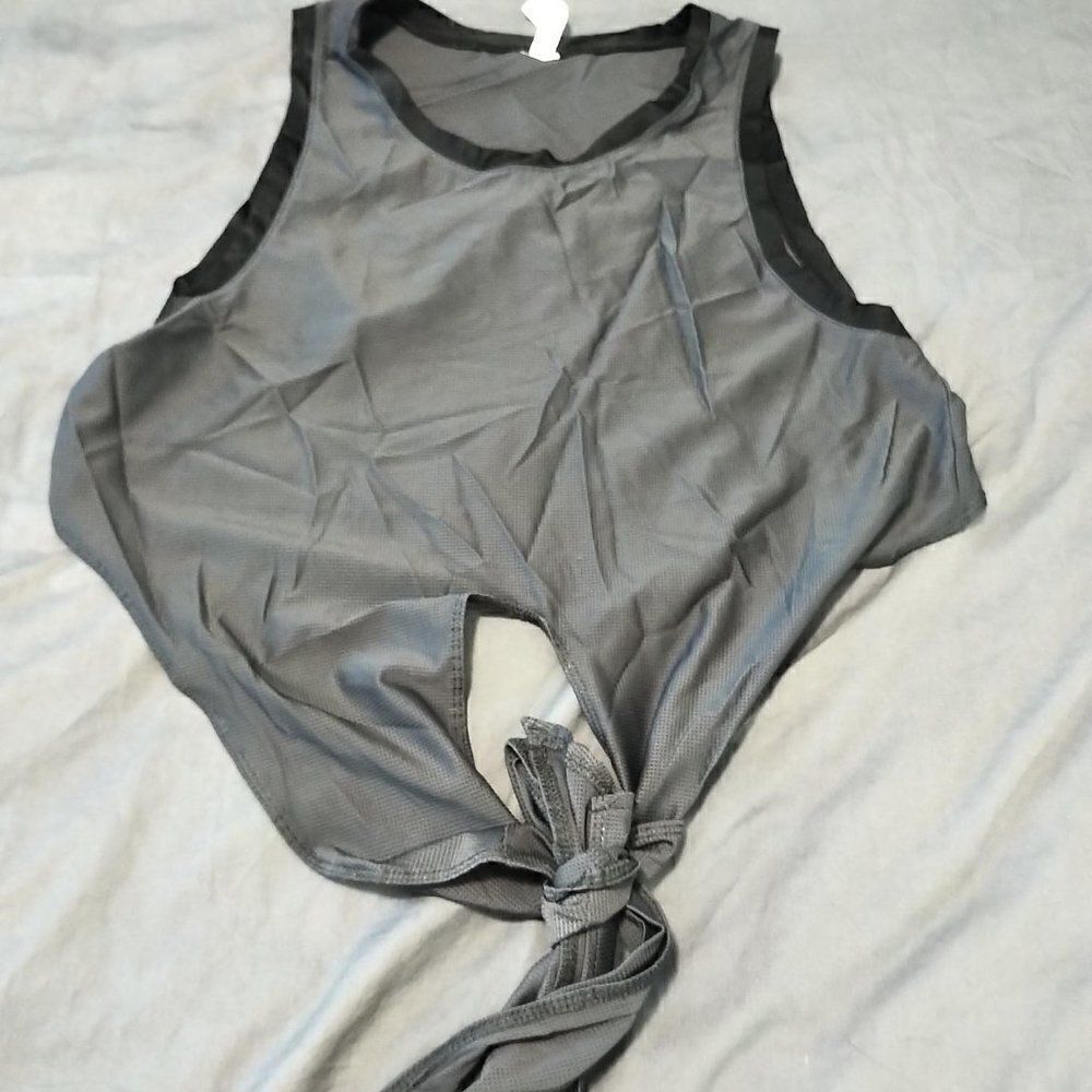 Fabletics mesh front tie open back crop top